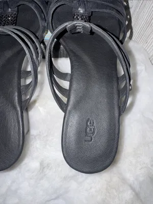 UGG Black Multi-Strap Leather Slide Sandals thumbnail 4