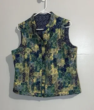 Christopher & Banks Ladies Size L 2 Looks Snap Sleeveless‎ Vest Abstract Cottage thumbnail 1