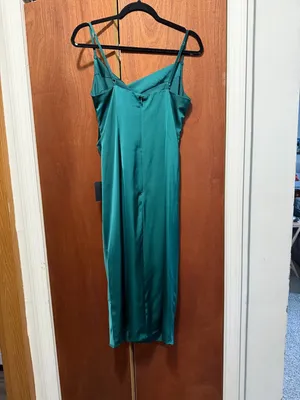 Lulus Women's Drape Neck Hollywood Woman's Forest Green Satan Midi Dress thumbnail 5