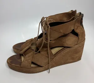 Eileen Fisher Wedge Sandals Womens 9 Brown Fair Suede Lace Up Gladiator Zip thumbnail 1