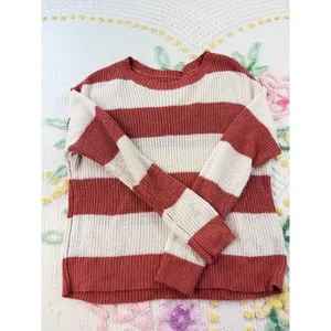 American‎ eagle Striped Knit Sweater Coral White Oversized Casual Cozy Top M thumbnail 3