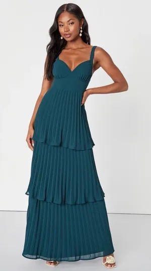 NWT Lulus Luxe Perfection Emerald Green Pleated Tiered Backless Maxi Dress thumbnail 1