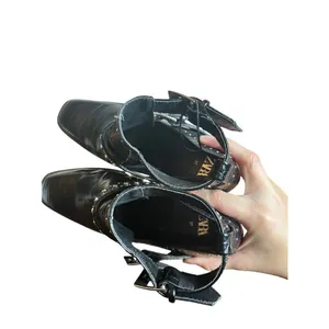 Zara Black Faux Crocodile Skin Pattern Reptile Heel Ankle Booties EUR 37 US‎ 6.5 thumbnail 9