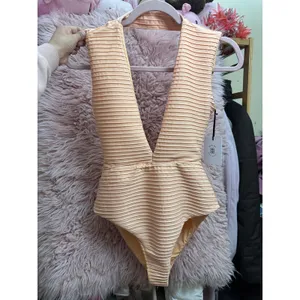 Revel Rey Dean Deep‎ V One Piece Swimsuit Size Medium Peach Swim Resort Vacation thumbnail 13