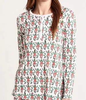 Roller Rabbit Monkey Mas Christmas Long Sleeves Pajama Top T-Shirt Size Small thumbnail 1