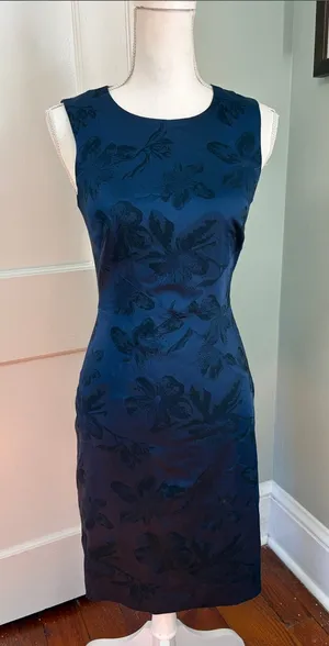 JAYGODFREY Navy Floral Jacquard Midi Dress Sleeveless Size 2 thumbnail 1