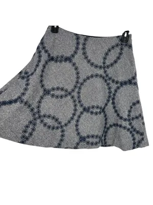 Boden A-Line Circle Embroidery Skirt Blue Gray Wool Blend Twee Mod Retro Size 6 thumbnail 4