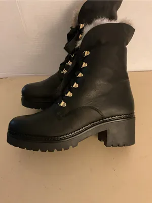 275 Central women black leather fur platform combat waterproof boots US 8 thumbnail 7