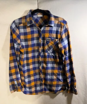 Columbia Sportswear Womens Medium Blue Orange Plaid Flannel Button Down Shirt thumbnail 1
