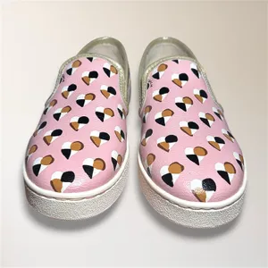 Coach 8B Pink Heart Print Slip On Sneakers Metallic Gold Trim FG2113‎ Travel thumbnail 5