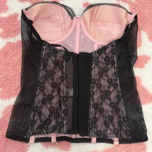 Fredericks of Hollywood Black Lace Corset Bustier Top Y2K Coquette Sheer Mesh Size 32 thumbnail 2