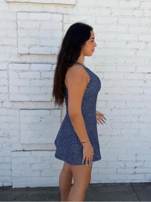 NWOT Abercrombie YPB Sculpt Lux Mini tennis workout Dress Sz L Navy blue with white polka dots #y2k thumbnail 3