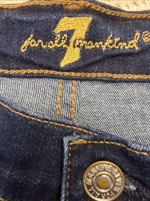7 For All Mankind Dark Blue Rolled-Hem Denim Shorts thumbnail 7