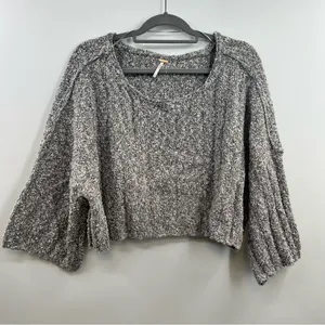 Free People Good Day Cropped Sweater XS NWOT Marled Oversized Wide Sleeve thumbnail 1