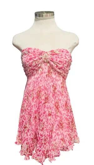 Lulus Radiantly Sweet White and Pink Floral Halter Mini Dress. Size Medium NWT thumbnail 1