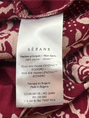 Sézane Boheme Burgundy Red Cream Boho Floral Long Sleeve Midi Maxi Dress‎ Medium thumbnail 4