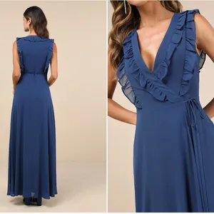 LULU's Elegant Prom Wedding Bridesmaid Elegant Romantic Ruffles Wrap Maxi thumbnail 4
