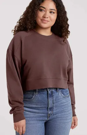 Nuuds Brown Crop Crewneck Sweatshirt Women’s Small thumbnail 1