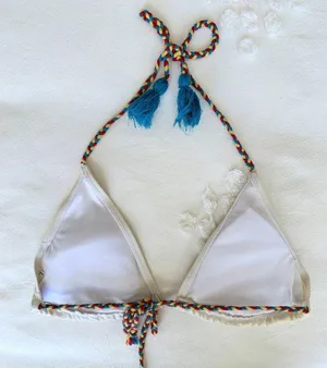 Cupshe Braided Triangle Halter Bikini Top - White/Multi - L thumbnail 4