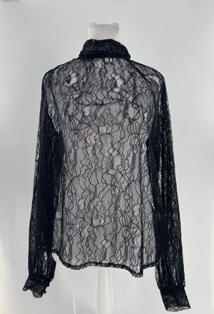 NA-KD Black Lace Blouse 36 US Small 4 Sheer Romantic Grunge Whimsigoth Layering thumbnail 1