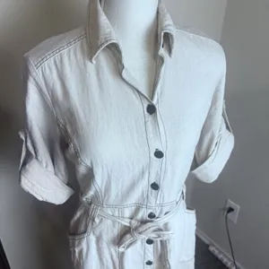 Ambiance Apparel Tan Linen Blend Shirt Dress sz S belted safari utility thumbnail 2