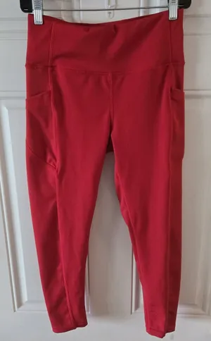 DYCE Active Red Cropped Leggings Womens Medium Athleisure Gym Yoga Pockets thumbnail 1