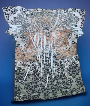 Vintage Y2K Energe World Wear Rhinestone Mixed Print Top - Size XL thumbnail 1