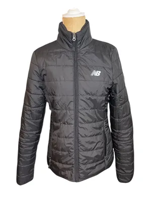 New Balance Women's Puffer Jacket‎ Black Full Zip Stand Collar Quilted Warm thumbnail 1