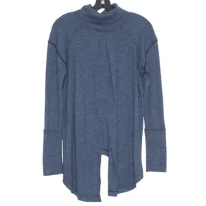 We The Free People Womens Top Turtleneck Split Back Raw Edge Blue Size Small FO thumbnail 2