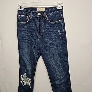 Free People we the free RARE button fly raw hem blue skinny high rise jeans 27 thumbnail 3