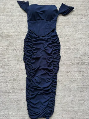 Curvy Sweet Elegant Off-Shoulder Navy Bodycon Dress (Size Small) thumbnail 3