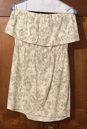 White With Grey Print Strapless Dress thumbnail 1