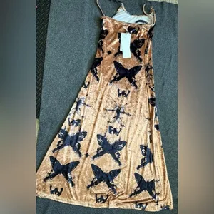 Sexy Velvet black Butterfly golden‎ Strap Dress Retro Style size XS new thumbnail 5