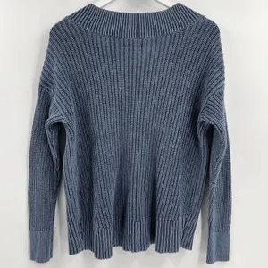 Aerie Sweater Women's Size XS Ribbed V-Neck Oversized Chunky‎ Knit Pullover Blue thumbnail 6