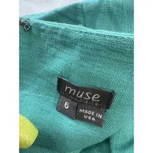 Le Muse Women's 100% Linen Bow Front Asymmetrical Midi Dress Teal Blue Sz 6 thumbnail 6