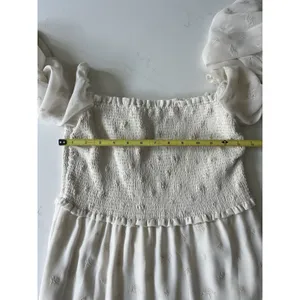 Aritzia Wilfred Tempest Smocked Chiffon Embroidered Mini Dress in Ivory Medium thumbnail 7