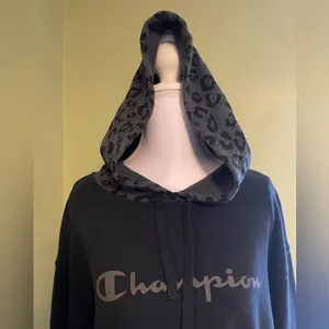 Women’s Champion Black Hoodie with Tonal Logo and Leopard Print Details thumbnail 4