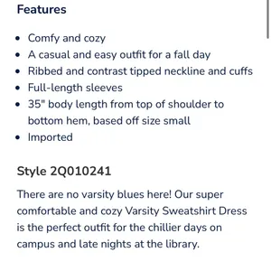 NWT Vineyard Vines Varsity Sweatshirt Dress Sz L thumbnail 6