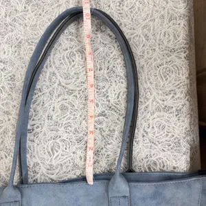 Saks Fifth Avenue Lg Dusty Blue Faux Suede Tote Shoulder Bag Minimalist Commuter thumbnail 10