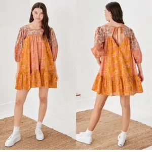 American Eagle Orange Floral Babydoll Mini Dress Sz XS Cottagecore Beach Light thumbnail 2