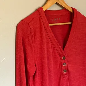 LOFT Women's Long-Sleeve Top Size M Red thumbnail 3