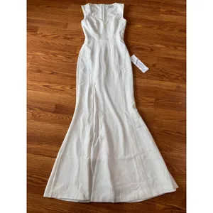 Dress The Population Sandra White Crepe Plunge Trumpet Bridal Gown XXS thumbnail 9