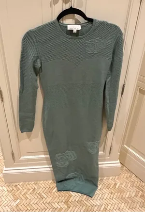 Fleur du Mal Sage Green Textured Knit Crewneck Dress thumbnail 1