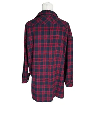 Superdown x Revolve - NWT Audriana Oversized Flannel Top Red Navy Plaid Sz S thumbnail 5
