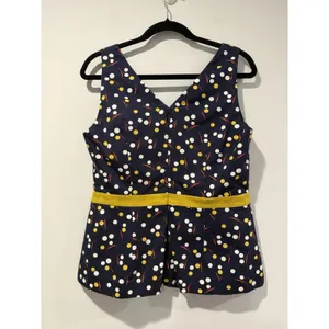 NEW Boden Top Womens 10 Navy Sinead Polka Dot Stretch Preppy Work Beach Coastal thumbnail 2