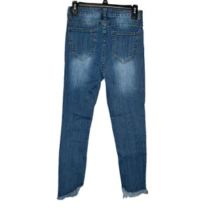 Unbranded Women's Jeans Distressed Frayed Hem Skinny Mid-Rise‎ Denim Blue Small thumbnail 9