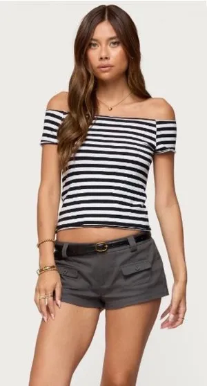 Edikted Striped off the shoulder top thumbnail 1