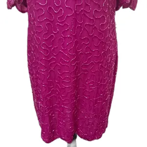 Vintage 80s Scala Beaded Sequin Cocktail Party Dress Fuschia Pink Size‎ PXL thumbnail 3