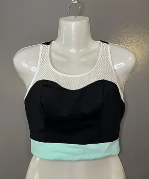 Bebe Sport Tank Top Womens Medium Black White Mint Mesh Colorblock Cropped thumbnail 1