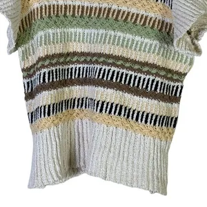 Elan Striped Knit Flutter Sleeve Sweater Top Womens S Neutral Boho Cottagecore thumbnail 4